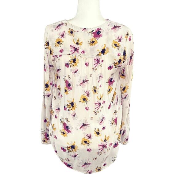 Lucky Brand Women’s M Peasant Blouse Top | White Floral Long Sleeve Boho - Picture 3 of 13